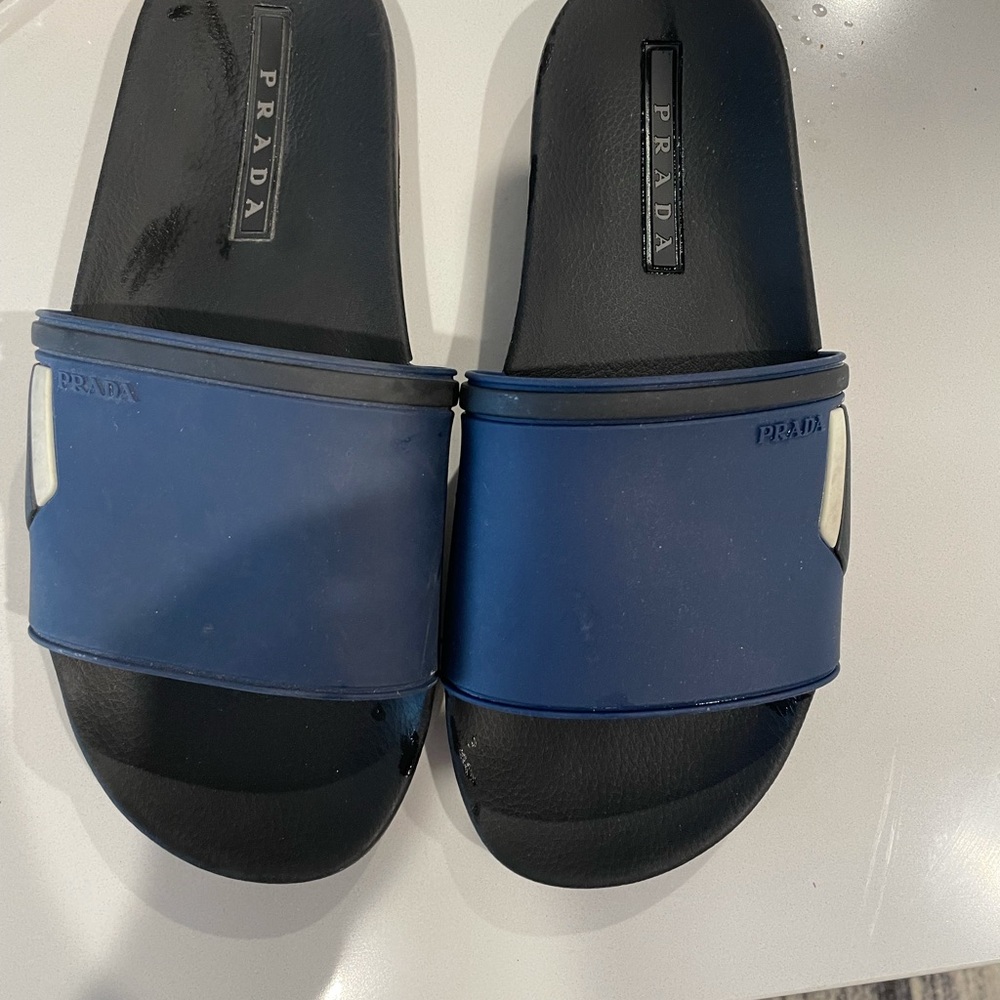 Prada Blue and Black Slide Sandals